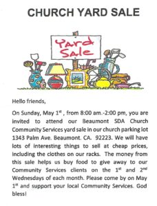 Yard Sale @ Beaumont Seventh Day Adventist Church | Beaumont | California | United States