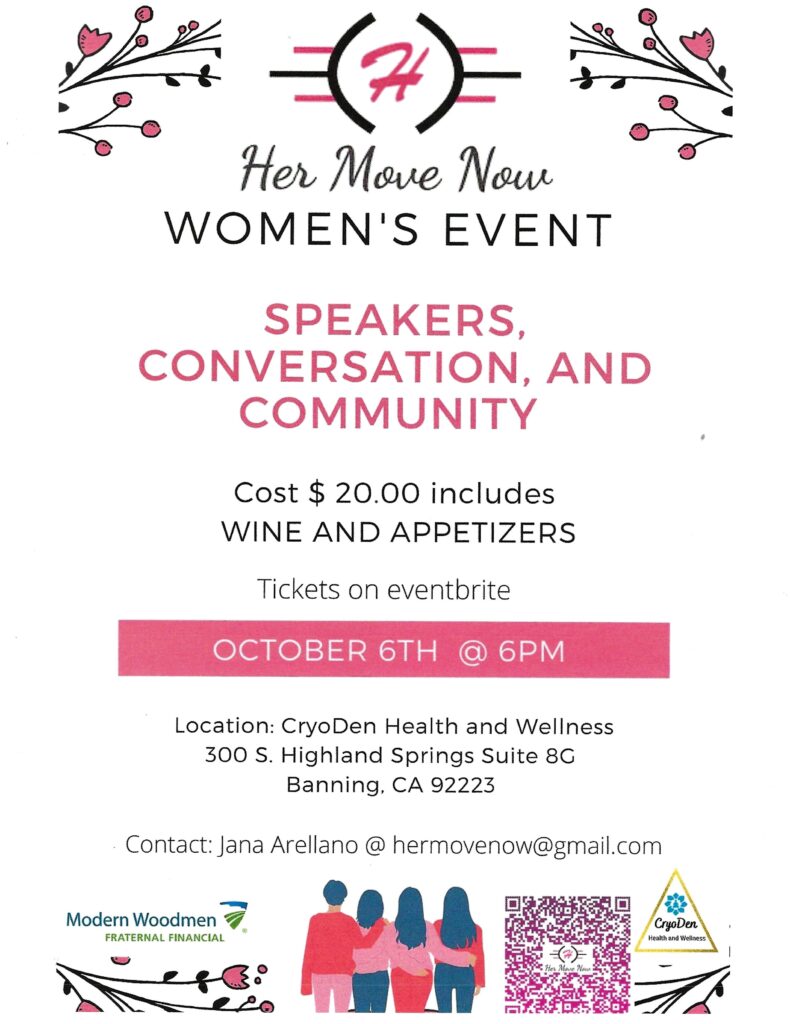 Her Move Now Women's Event @ Cryoden Health & Wellness | Banning | California | United States
