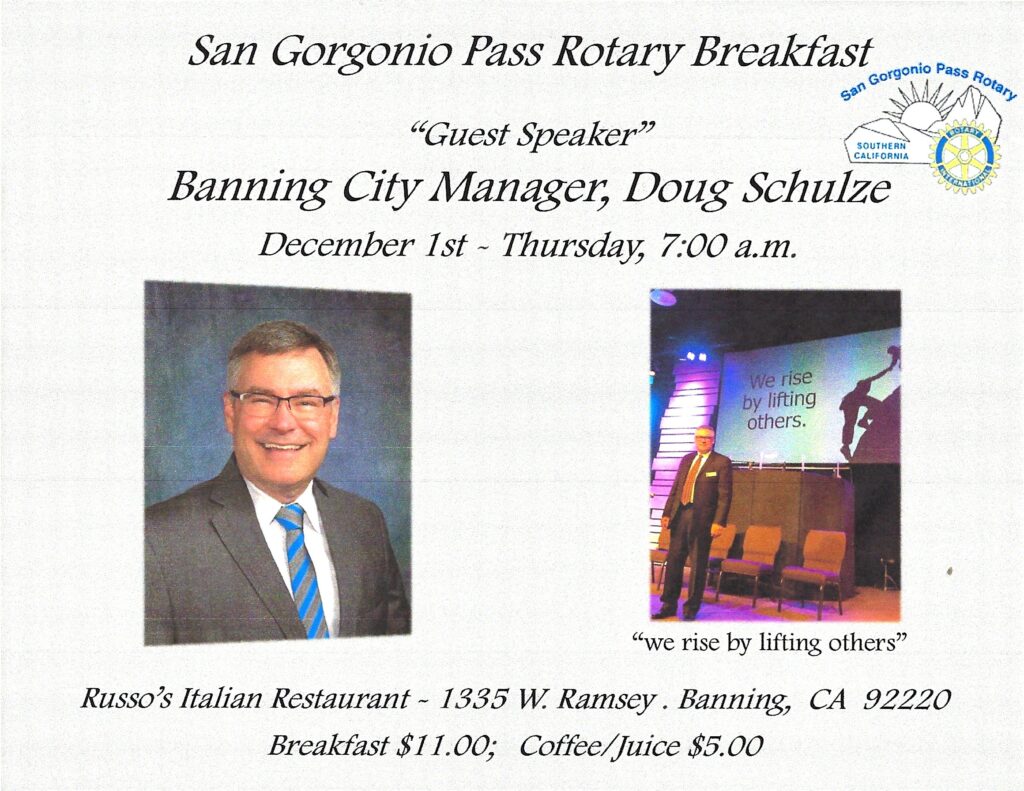 SGP Rotary Breakfast, Doug Schulze, Banning City Manager @ Russo's Italian Kitchen | Banning | California | United States