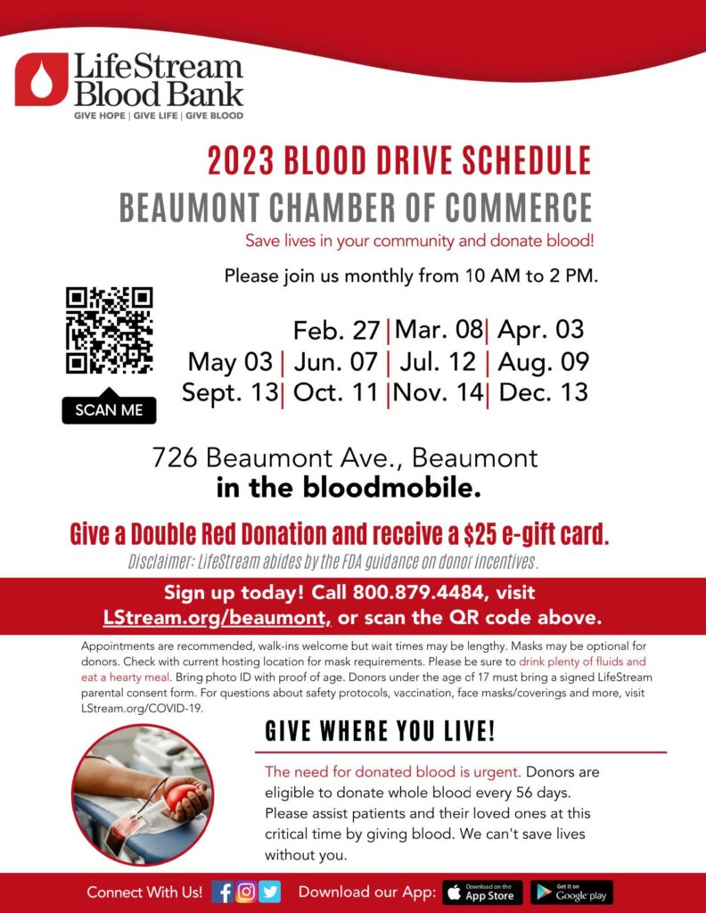 Blood Drive Beaumont Chamber of Commerce @ Beaumont Chamber of Commerce | Beaumont | California | United States