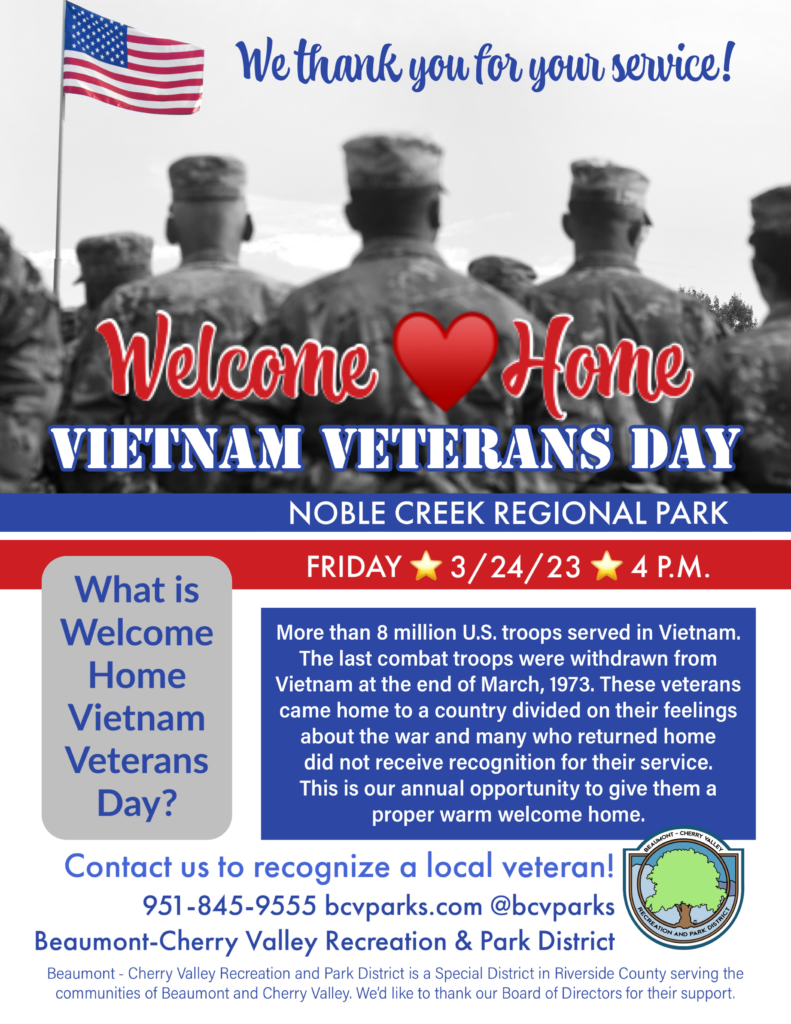 Welcome Home Vietnam Veterans Day @ Noble Creek Regional Park | Beaumont | California | United States