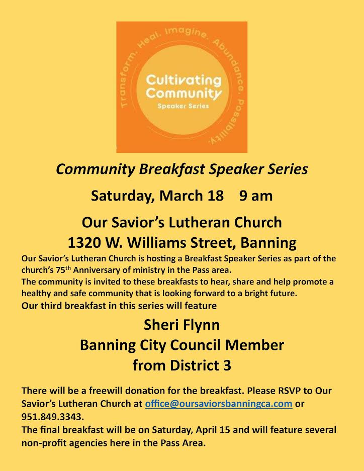 Community Breakfast Speaker - Our Savior's Lutheran Church @ Our Savior's Lutheran Church