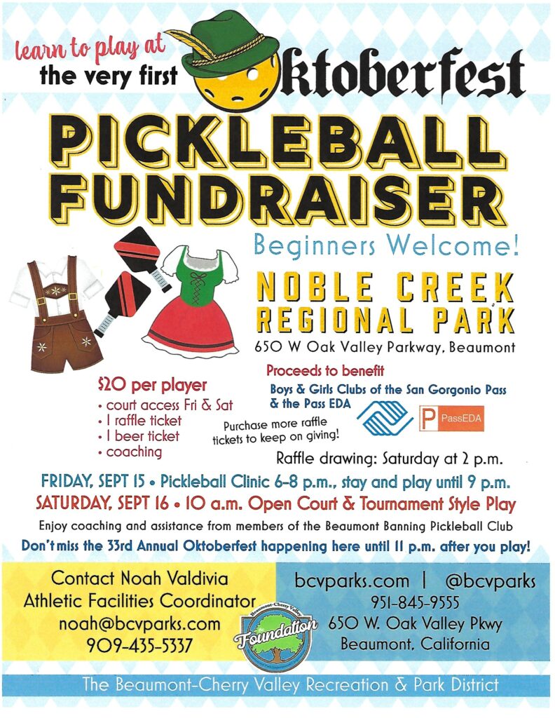 Pickleball Fundraiser - Open Court & Tournament Style Play @ Noble Creek Regional Park | Beaumont | California | United States