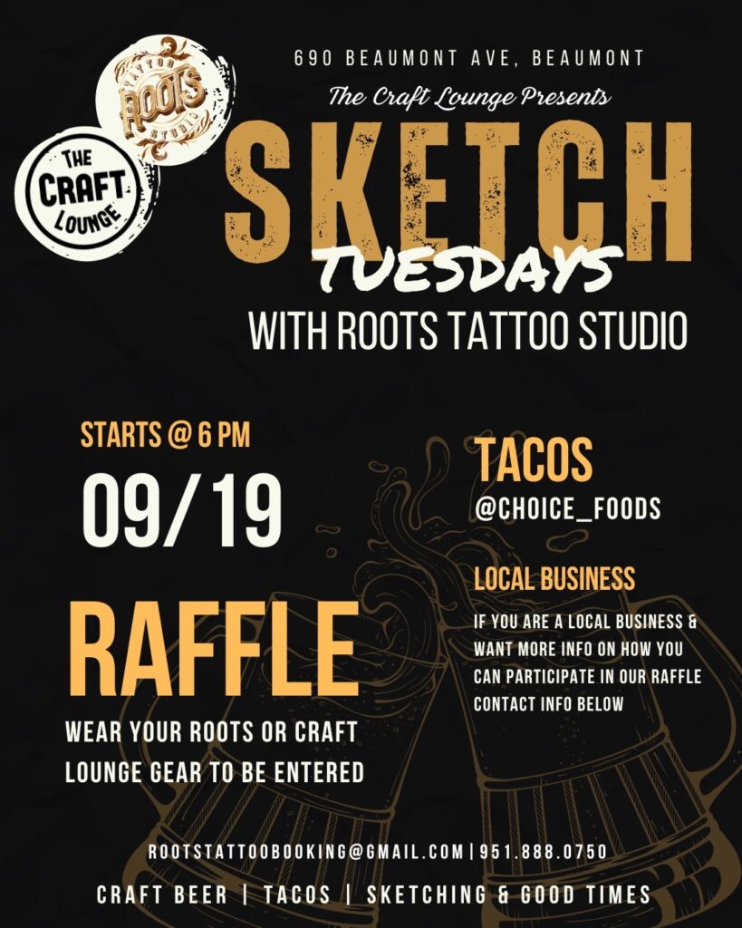 Sketch Tuesdays with Roots Tattoo Studio @ Roots Tattoo Studio | Beaumont | California | United States
