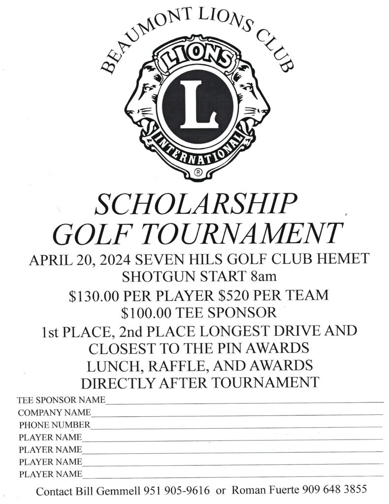 Beaumont Lions Club Scholarship Golf Tournament @ Seven Hills Golf Club | Hemet | California | United States