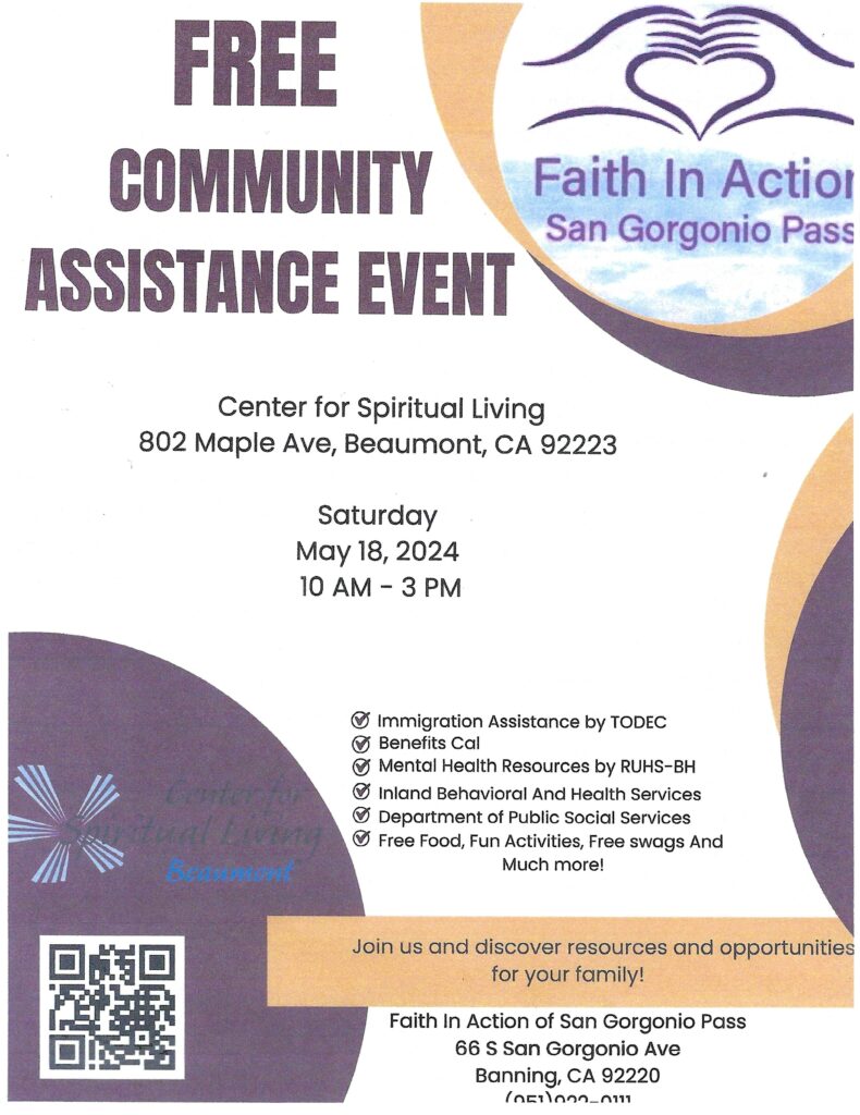 FREE Community Assistance Event @ Center for Spiritual Living | Beaumont | California | United States