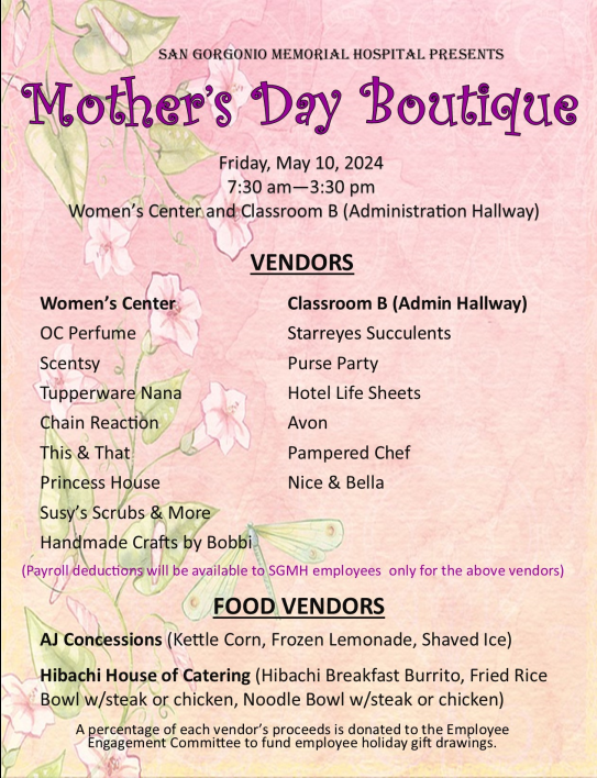 Mother's Day Boutique @ SGMH Women's Center Dept. | Banning | California | United States