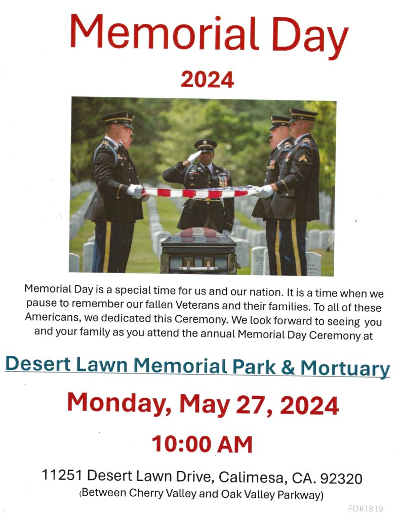 Memorial Day Ceremony @ Desert Lawn Memorial Park & Mortuary | Beaumont | California | United States
