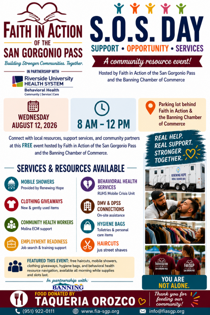 Support, Opportunity & Services Day @ Banning Chamber of Commerce Parking Lot