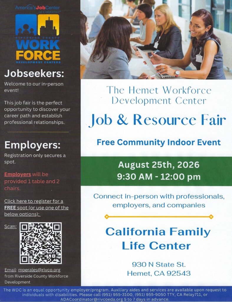 Job and Resource Fair @ California Family Life Center | Hemet | California | United States